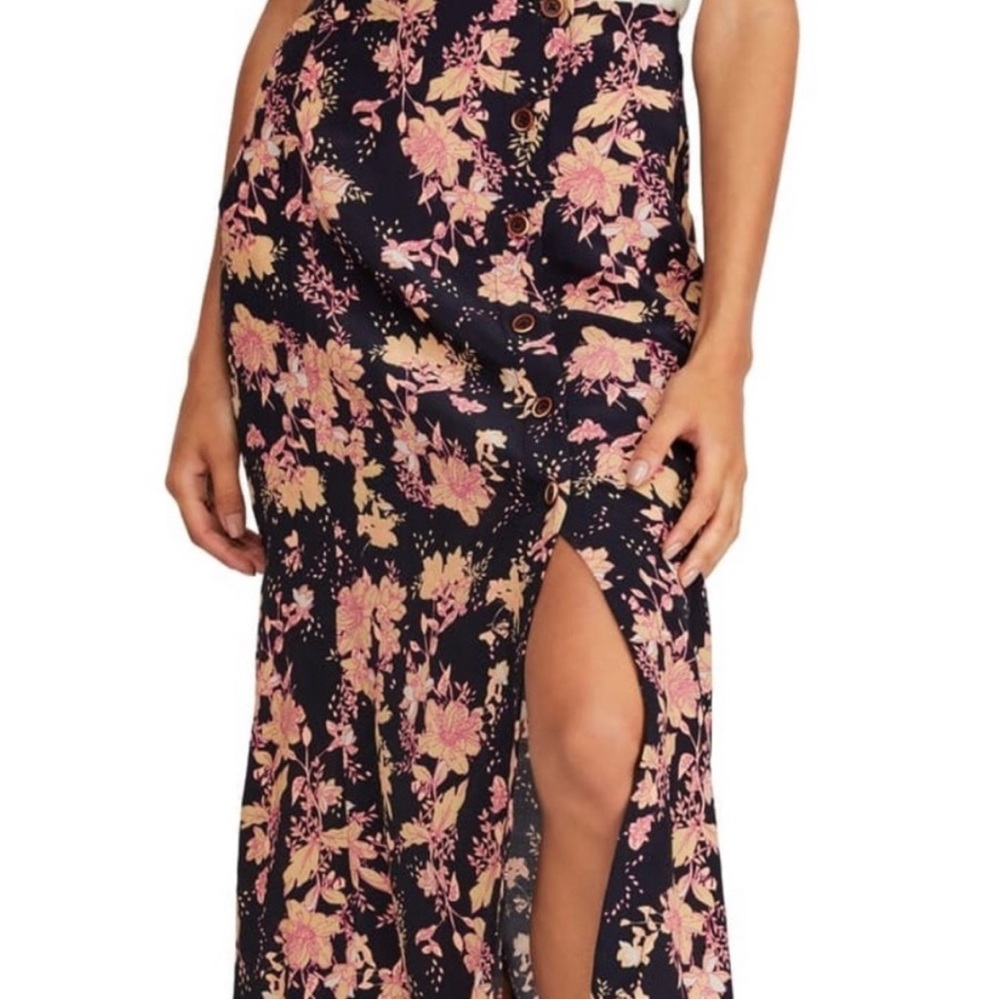 Free People Black and Pink Maxi Pencil Skirt with Slit